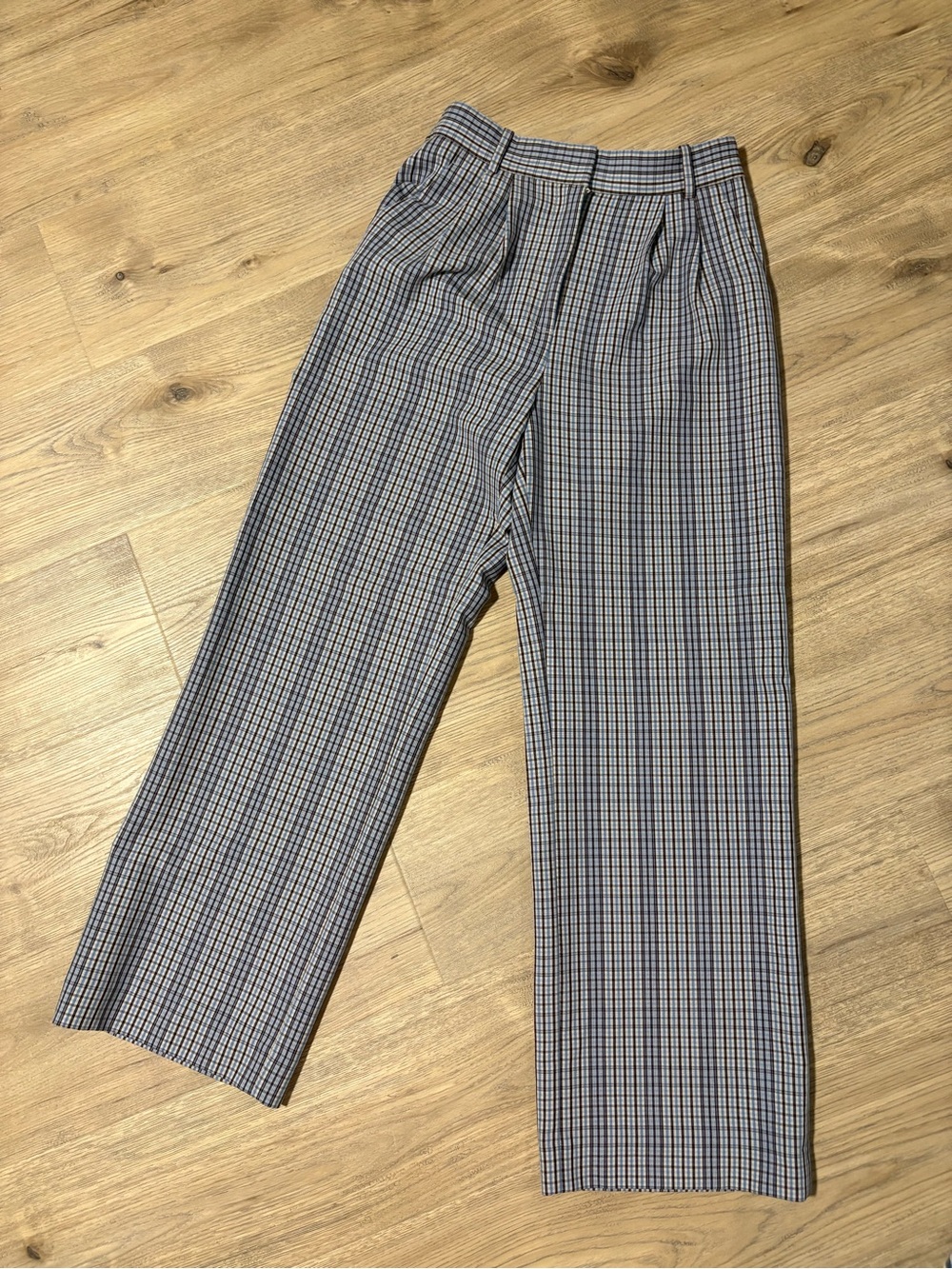 Abercrombie & Fitch High Rise Wide Leg Plaid Pants Size 27 Blue Brown